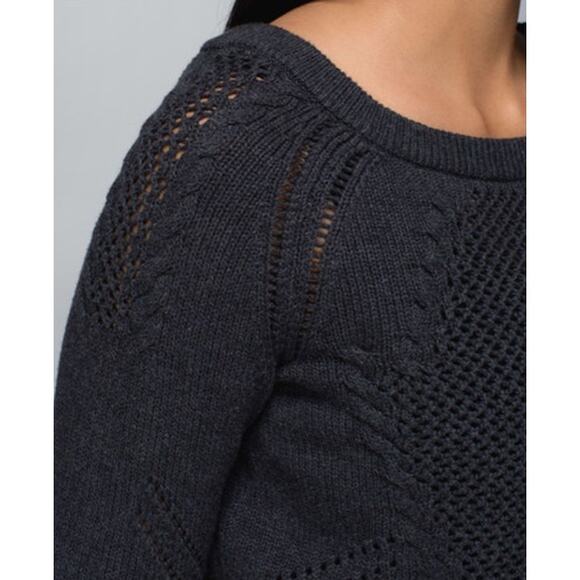 Lululemon Be Present Pullover Heathered Black Size Small Open Knit Sweater - Picture 2 of 10